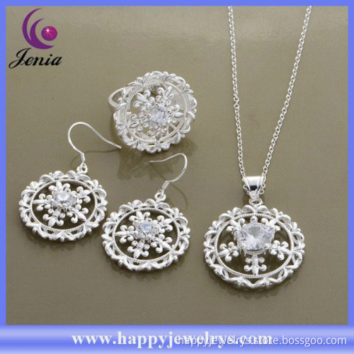 Fashion ring ,earring ,pendant set 925 silver plated cheap rhinestone jewelry set (AT560)